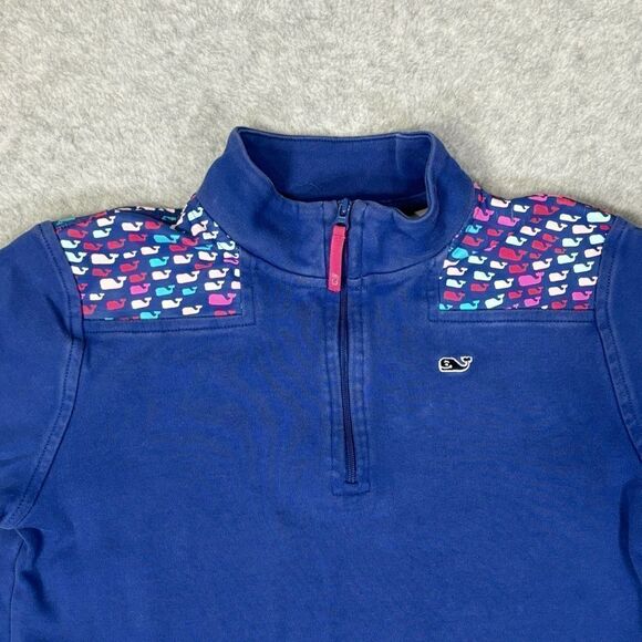 Vinyard Vines Girls Quarter Zip Sweater Kids Size Medium 10 - 12 Navy Blue Whale - Picture 3 of 7